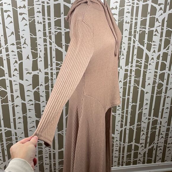 Camisa Nude Ribbed Knit Extreme Hi-Low Hem Hooded Sweater sz XL - Picture 3 of 12